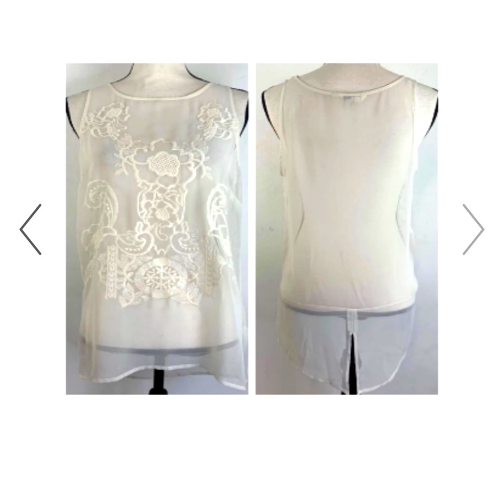 BB Dakota (Size Medium) Sheer Tank Top with Embroidered Flowers.